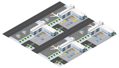 Obraz premium Isometric map of the city's airport, the trees and the flight of construction