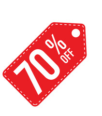 Save 70% with Vibrant Red Price Tag, Label, and Sticker – Isolated on White Background