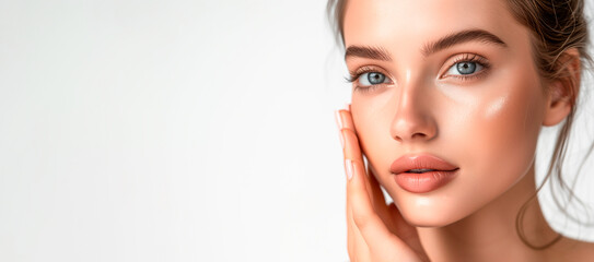 Fototapeta premium Portrait of a young woman with clear and healthy skin.