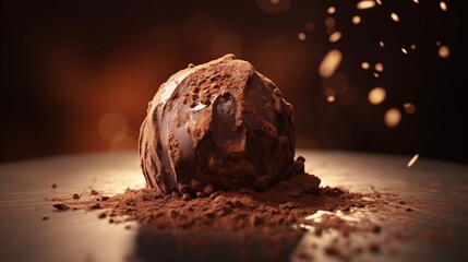 A delectable Italian chocolate truffle, glistening under warm studio lighting. - obrazy, fototapety, plakaty