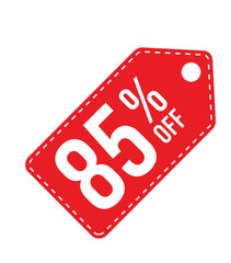 Save 85% with Vibrant Red Price Tag, Label, and Sticker – Isolated on White Background