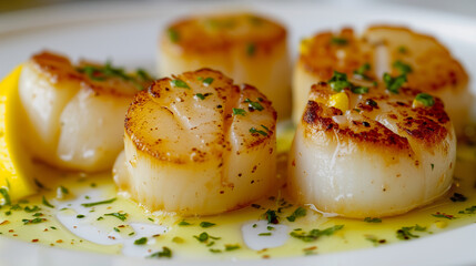 Citrus-Kissed Golden Scallops on a Plate