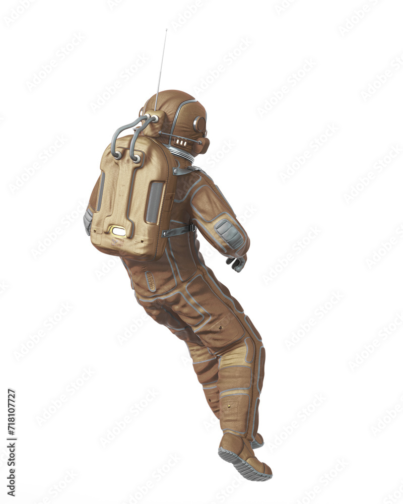 Poster astronaut is floating back on rear view