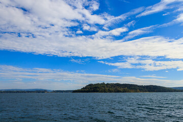 Fototapeta na wymiar View of St. Peter’s Island at the Biel lake, Switzerland