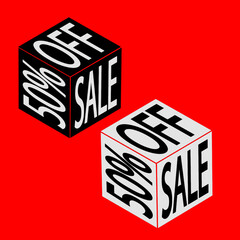 3d cube with the text. Sale tag
