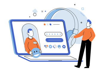 Customer service. Vector illustration. In digital age, information flows seamlessly through cyberspace to enhance customer service Building strong network support ensures exceptional customer service