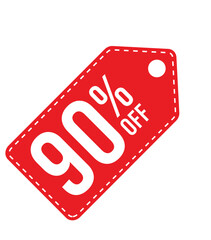 Save 90% with Vibrant Red Price Tag, Label, and Sticker – Isolated on White Background
