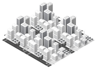 Isometric urban megalopolis top view of the city infrastructure town