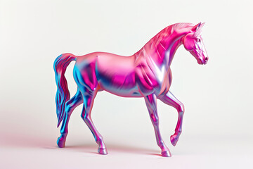 Obraz premium On a white surface, a poised horse in delightful shades of pink and blue