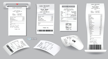 set of register sale receipt or cash receipt printed on white paper concept. 3D Render
