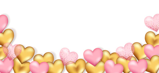 Valentine's day background. 3d hearts with place for text. Romantic sale banners templates, backdrop or invitation cards for wedding. Vector illustration.