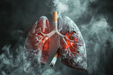 Abstract human lungs in tobacco cigarette smoke. Concept for quitting smoking and No Smoking Day. Background - obrazy, fototapety, plakaty