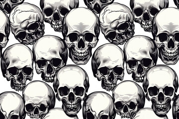 Drawn skulls on light. Background for design with selective focus and copy space.