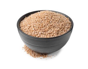 Dry wheat groats in bowl isolated on white