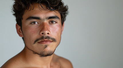 Naklejka premium Analog Portrait: Young Man with Mustache and Freckles