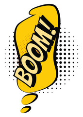 Comic colored hand drawn speech bubble. Retro cartoon sticker. Funny design vector item illustration. Comic text BOOM sound effect in pop art style