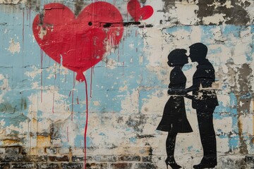 Graffiti on the wall old grunge romantic illustration