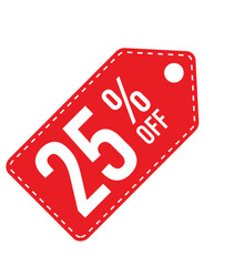 Save 25% with Vibrant Red Price Tag, Label, and Sticker – Isolated on White Background