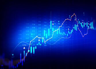 Development graph profit and investment.Digital financial chart indicators, stock market business and exchange financial growth graph