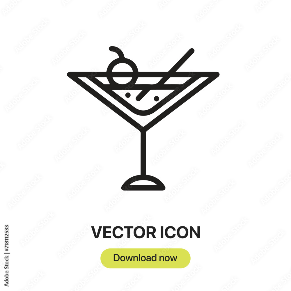 Fototapete Cocktail icon vector. Linear-style sign for mobile concept and web design. Cocktail symbol illustration. Pixel vector graphics - Vector.