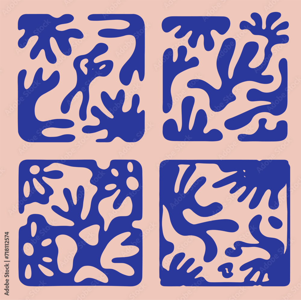Poster modern abstract organic melting shapes. vector set of shapes inspired by modernism style.