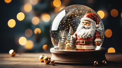 Christmas tree with santa claus in crystal ball with bokeh background