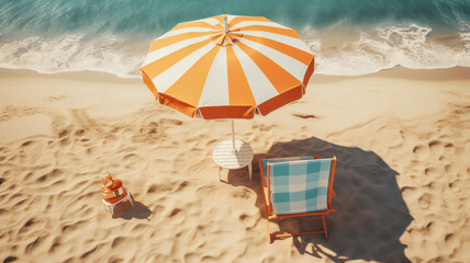 summer scene. beach umbrella and chair against beautiful blue ocean. Travel and vacation concept