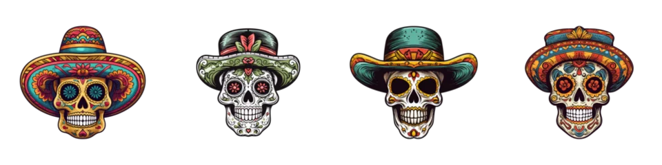 Fotobehang Vintage sketchy skull with mexican sombrero. Cartoon vector illustration © YULIIA