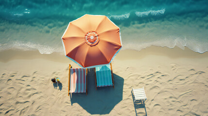 summer scene. beach umbrella and chair against beautiful blue ocean. Travel and vacation concept