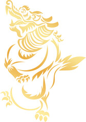 hand-drawn Chinese dragon and flower illustrations in luxurious golden hues