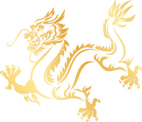 hand-drawn Chinese dragon and flower illustrations in luxurious golden hues