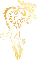 hand-drawn Chinese dragon and flower illustrations in luxurious golden hues