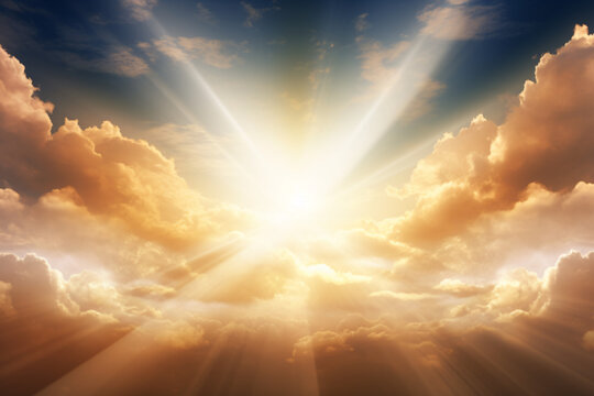 Das Sonnenlicht strahlt durch die Wolken hindurch, ein Strahl der Hoffnung, ein Symbol f&uuml;r Neuerung