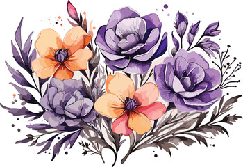 Free Vector water color vibrant hues wildflowers illustration. Generative AI.