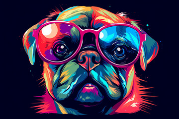 Cool t-shirt design featuring a pug dog wearing stylish glasses