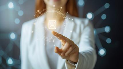 woman touching email icon