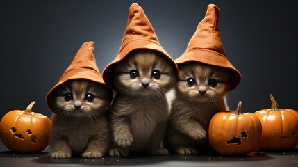 Obraz premium Cute fluffy brown hair rabbit wear witch hat