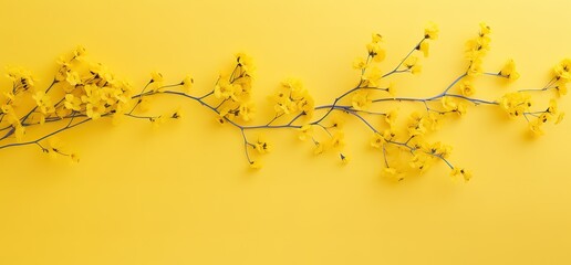 Beautiful yellow flowers in photo on yellow Background with empty space beside for your text. generative AI