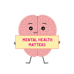 mental health matters, brain characters. Vector Illustration for printing, backgrounds, covers and packaging. Image can be used for greeting cards, posters and stickers. Isolated on white background.