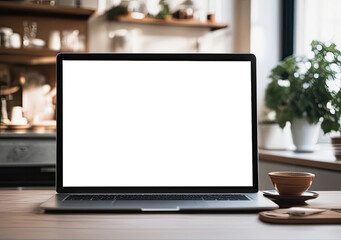 Fototapeta premium Laptop with blank screen isolated on white background, Template mockup.