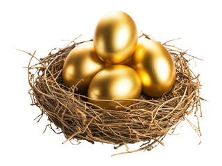 Golden eggs in a nest isolated on transparent or white background, png