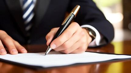 Businessman signs important documents into a contract to purchase investment assets