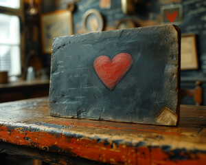 Chalk Heart on Slate, Vintage Romance Concept