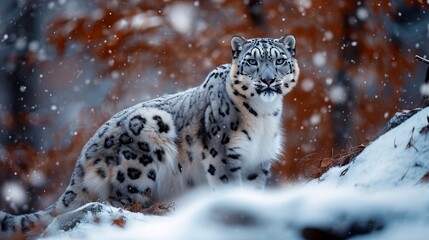 Fototapeta premium Snow Leopard in Various Seasonal Contexts