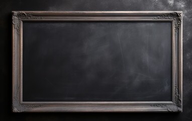 Fototapeta premium A blank black chalkboard in the photo with a wooden frame beside it. generative AI