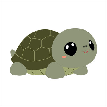 Happy cute turtle walking with smile. Cartoon character design.