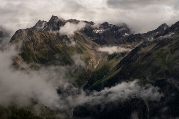 Misty and cloudy landscape in the mountains