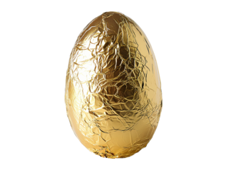 Chocolate egg wrapped in gold foil isolated on transparent or white background, png