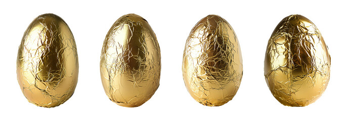 Chocolate eggs wrapped in gold foil isolated on transparent or white background, png