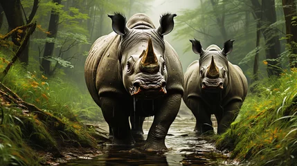 Deurstickers Rhinoceros in the forest © Inlovehem